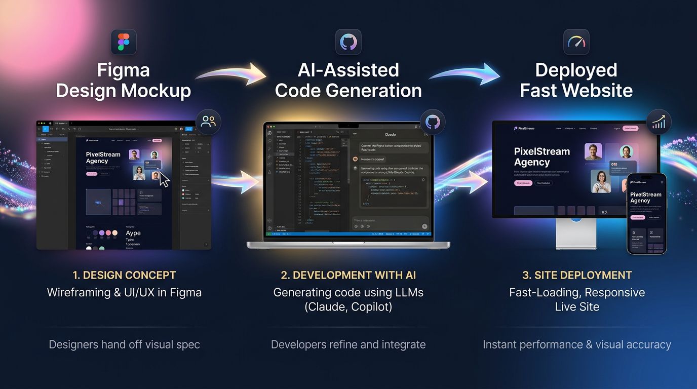 Workflow moderne de création web : du design Figma au code généré par IA jusqu'au site en production