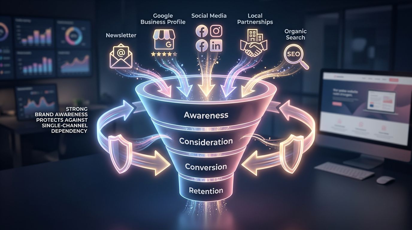Diagramma che illustra la diversificazione delle fonti di traffico per ridurre la dipendenza dai risultati di Google