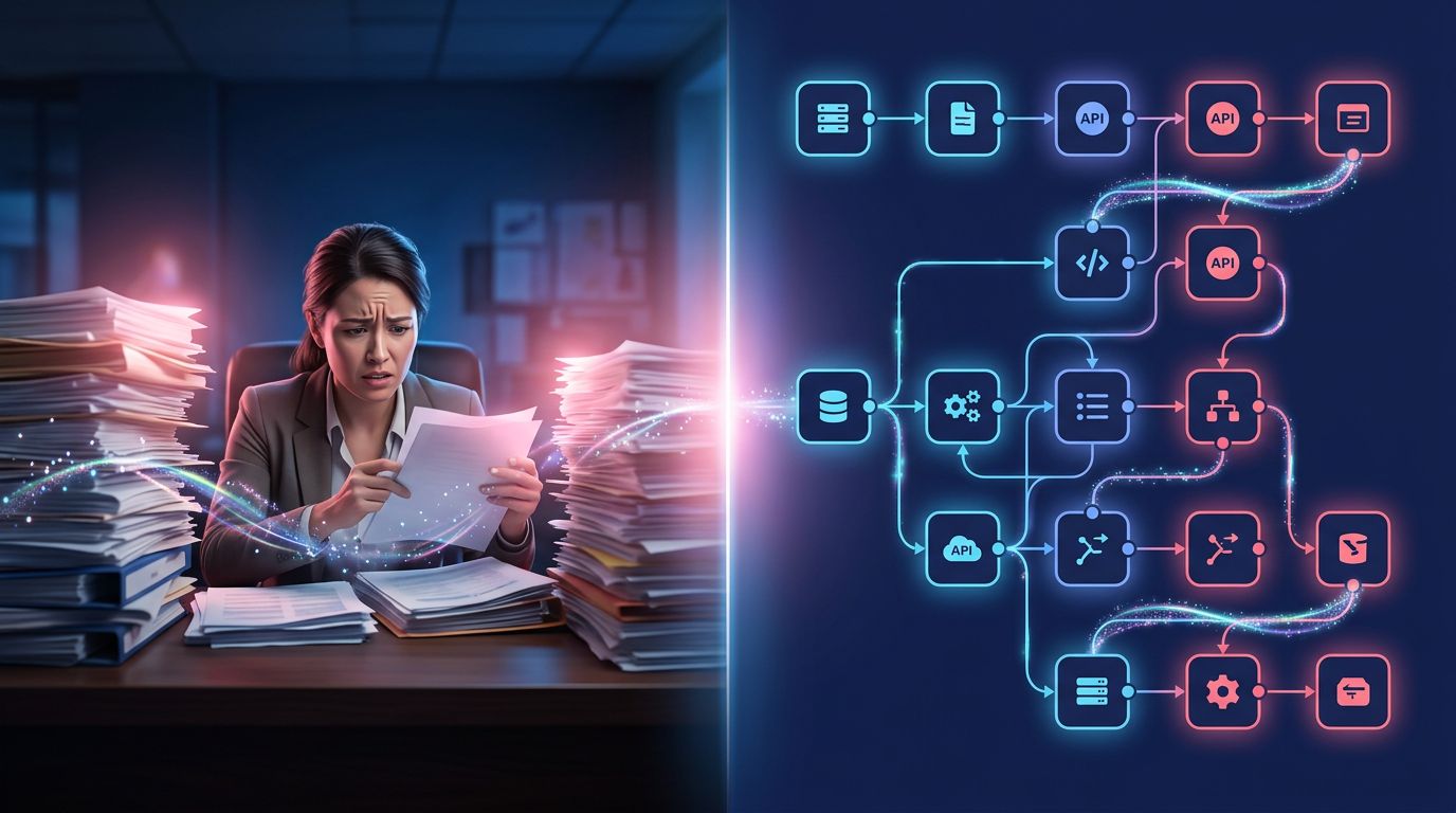 Comparaison entre traitement manuel de documents et automatisation par workflow IA