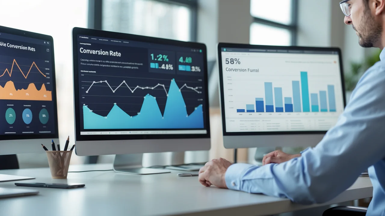 Analytics dashboard showing conversion rate increase from 1.2% to 4.8%