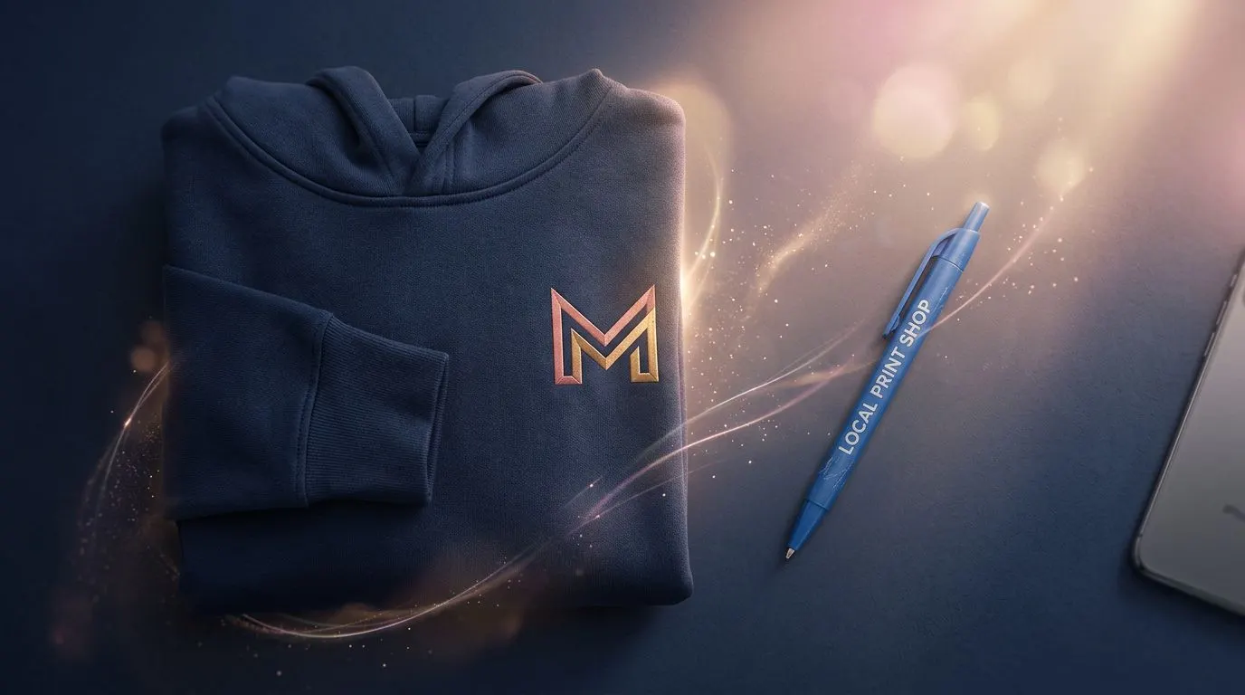 Comparaison entre un hoodie d'entreprise logotypé de qualité et un stylo publicitaire générique