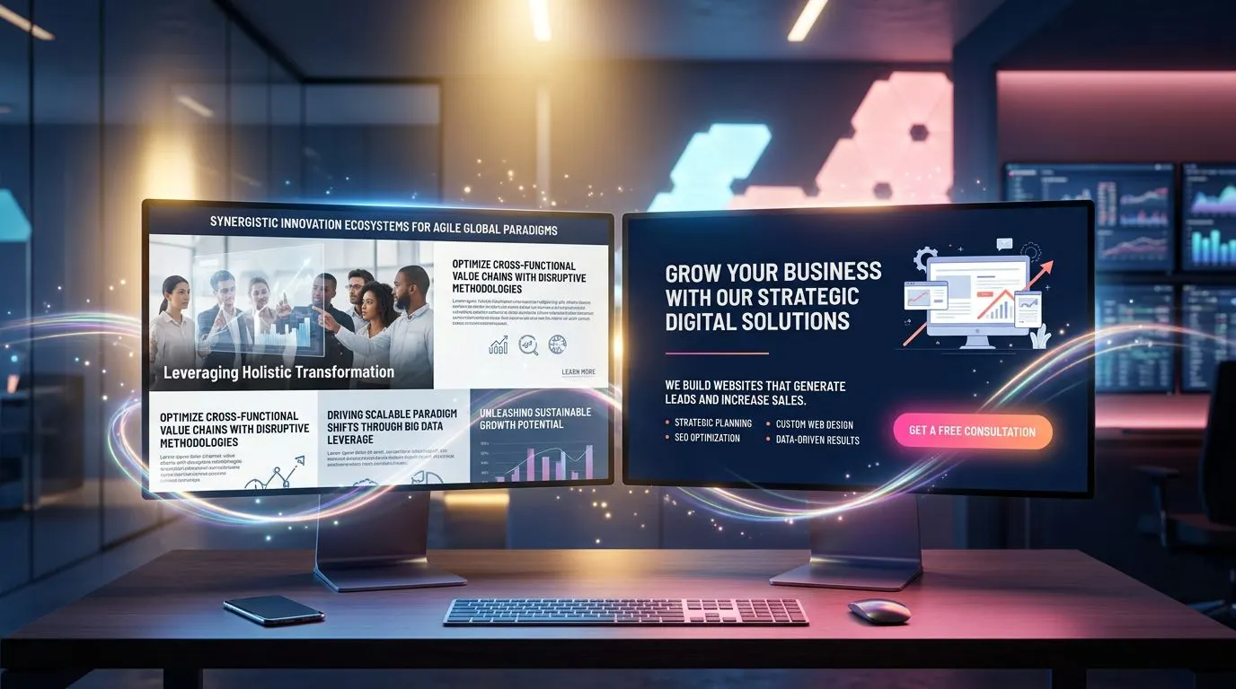 Comparaison de deux pages web : l'une avec du jargon corporate, l'autre avec un message clair et direct