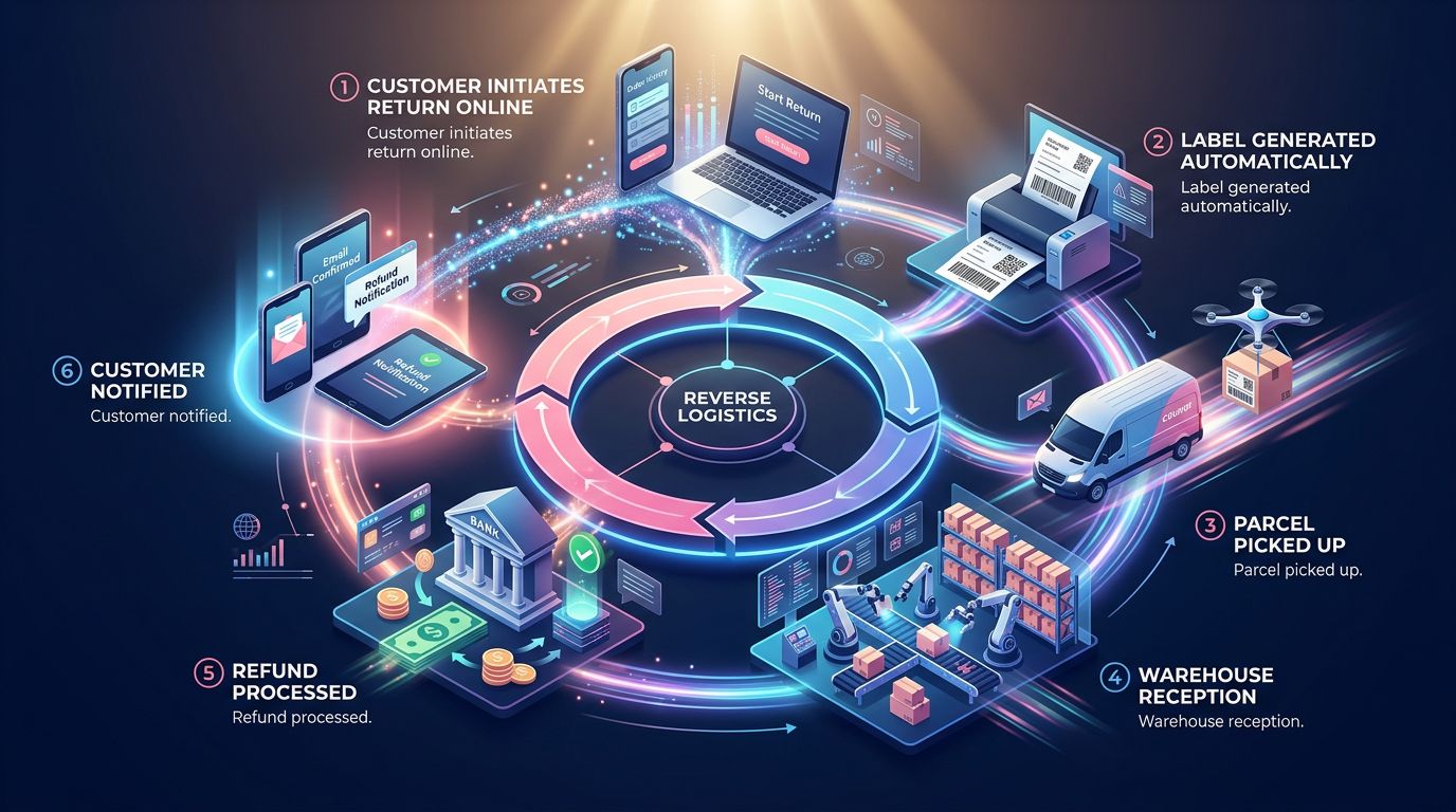 Schéma illustrant le processus de logistique inverse pour les retours e-commerce en omnicanal
