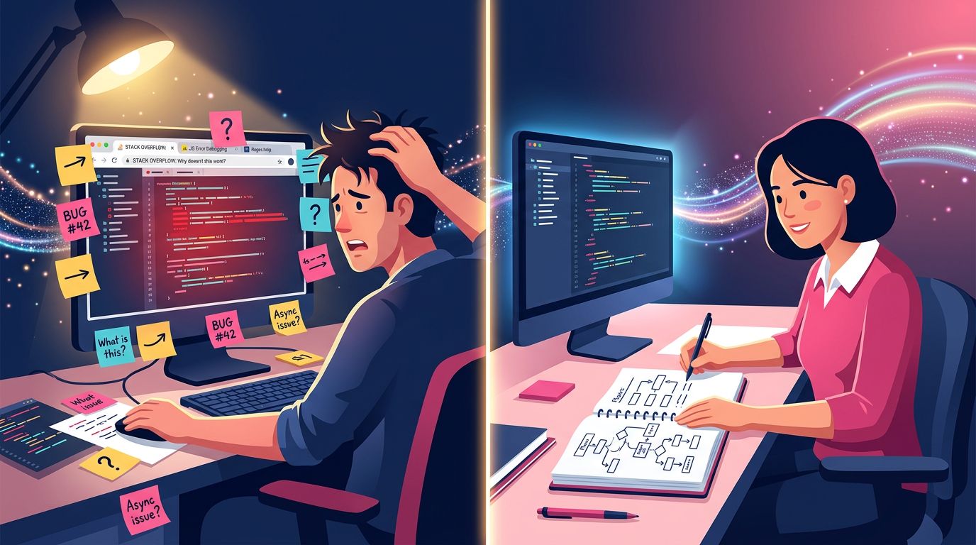 Zwei Entwickler: einer kopiert und fügt Code ein ohne ihn zu verstehen, der andere beherrscht was er schreibt