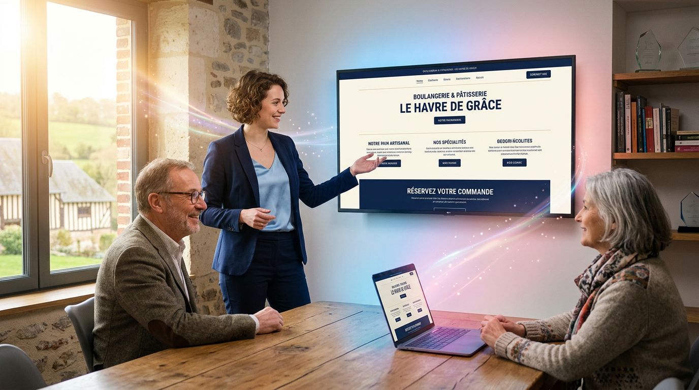 Präsentation eines barrierefreien Web-Mockups bei einem KMU-Kunden in der Normandie