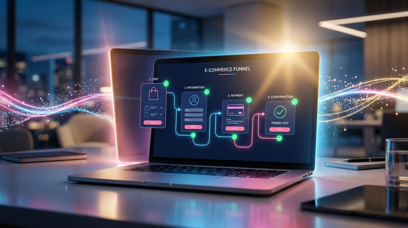 Tunnel de conversion e-commerce simplifié sur un écran d'ordinateur portable