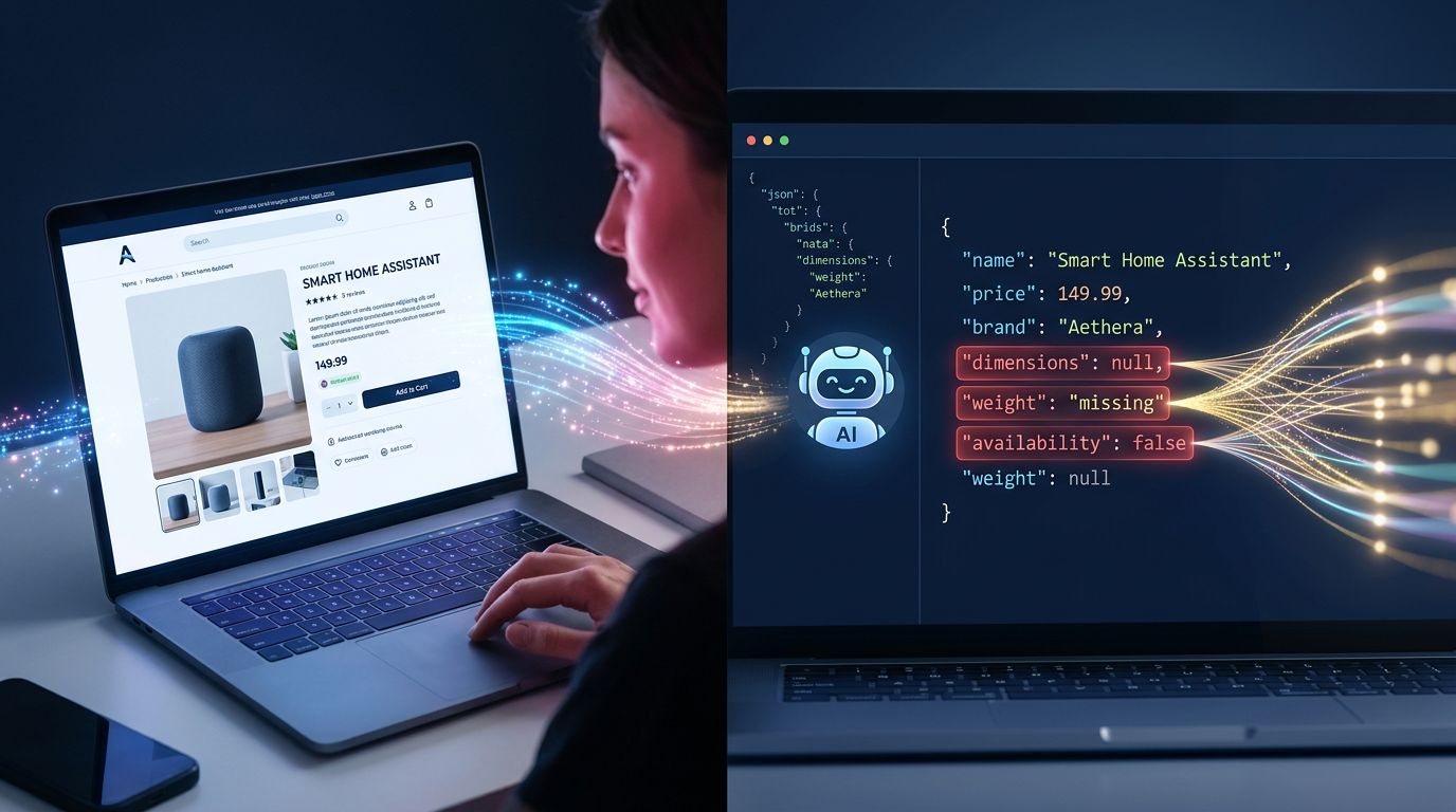 Comparaison entre navigation humaine et extraction automatique de données par une IA sur une fiche produit