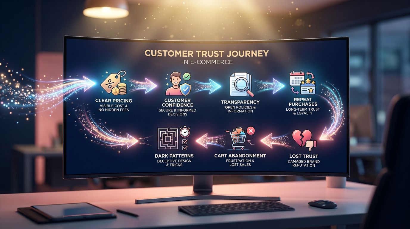 Schéma illustrant l'impact de la transparence des prix sur la confiance client et le taux de conversion