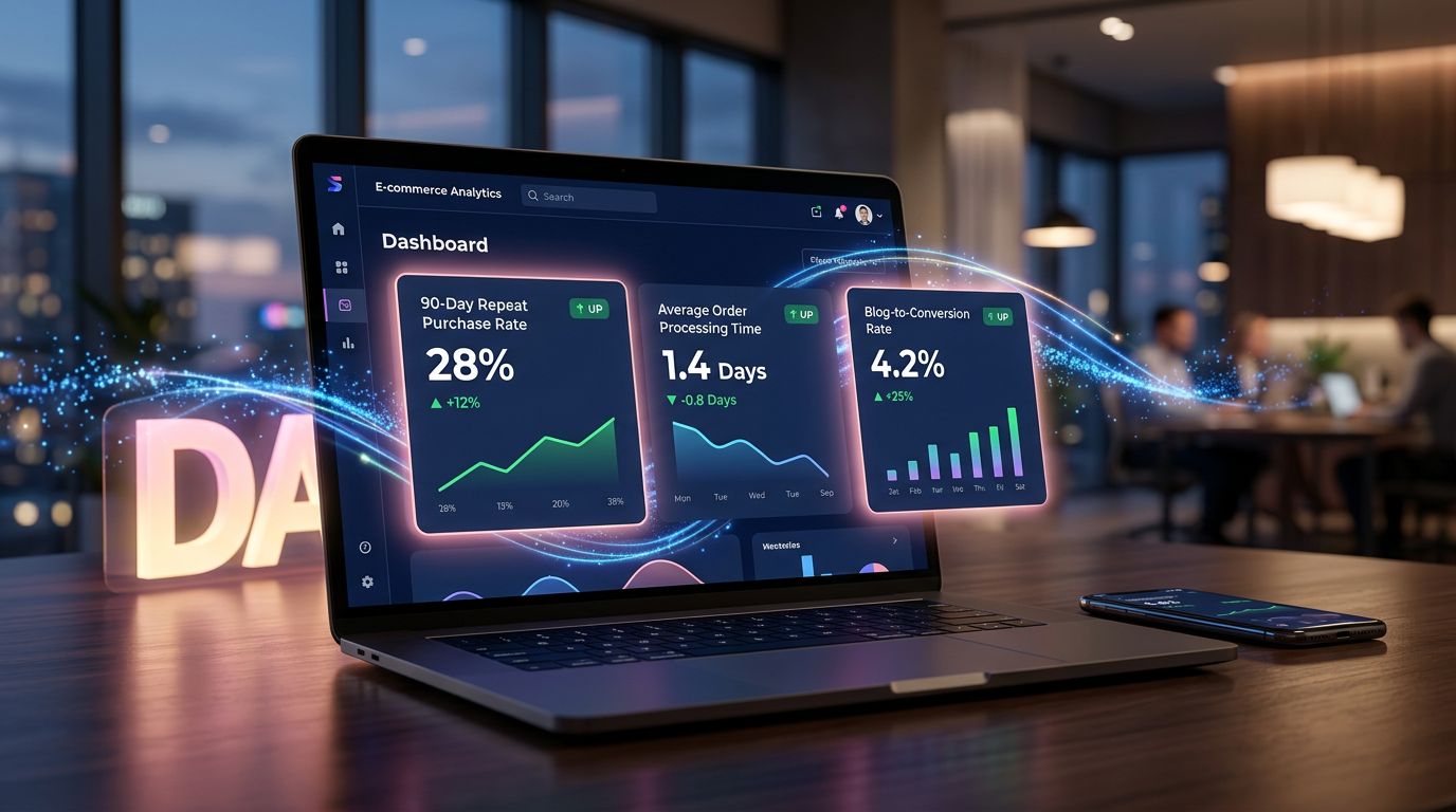 Tableau de bord e-commerce avec les trois métriques clés pour mesurer la croissance durable
