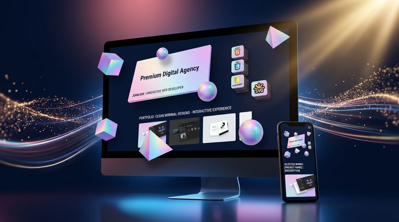 Exemple de portfolio web avec effets de profondeur 3D créés uniquement en CSS et SVG, sans WebGL