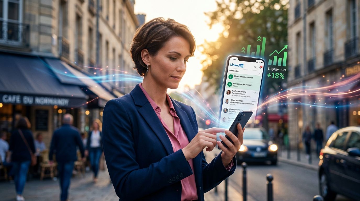 Un dirigeant consulte ses messages LinkedIn entrants après une série de publications régulières