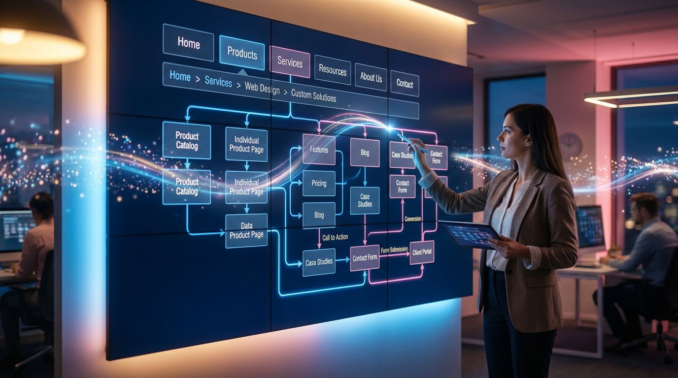 Diagram of clear navigation architecture with breadcrumbs and menu hierarchy