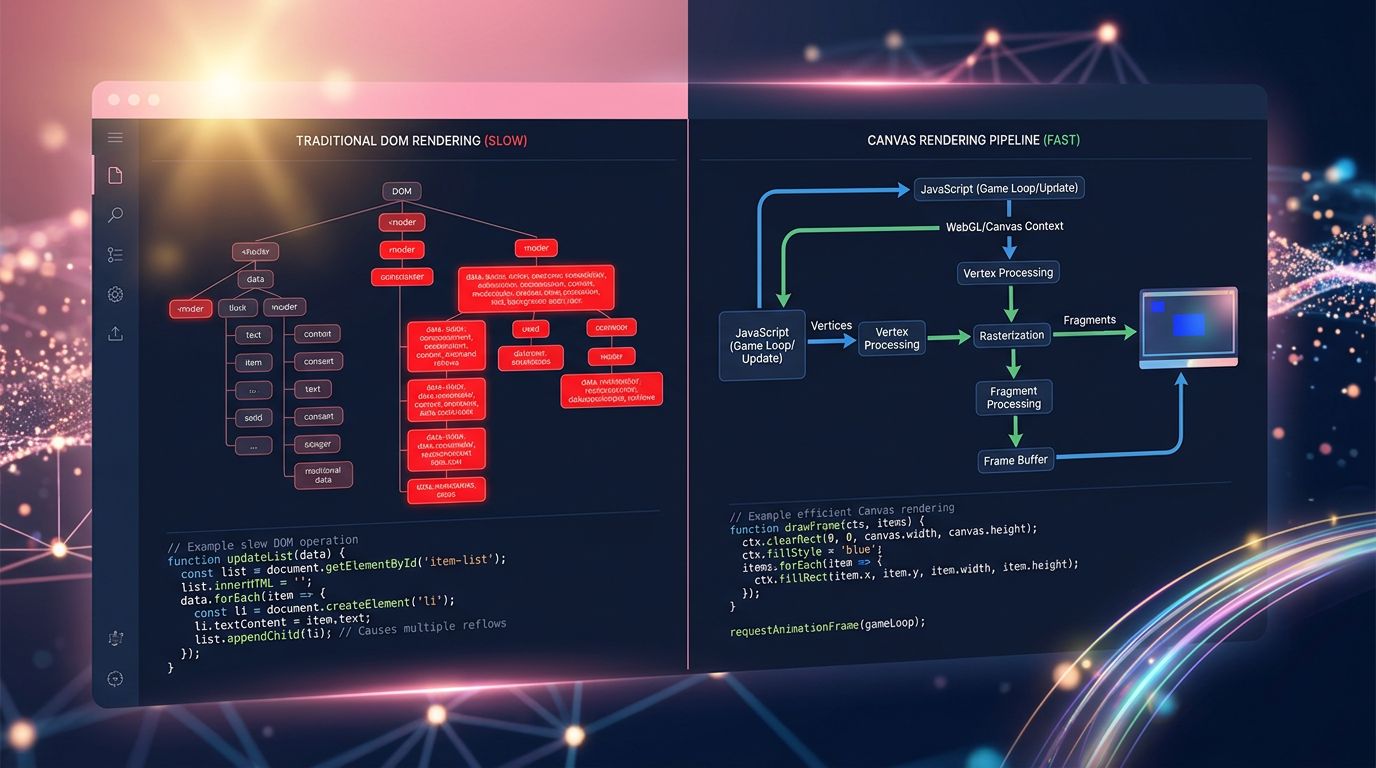 Comparaison entre l'arborescence DOM classique et le pipeline de rendu Canvas HTML5