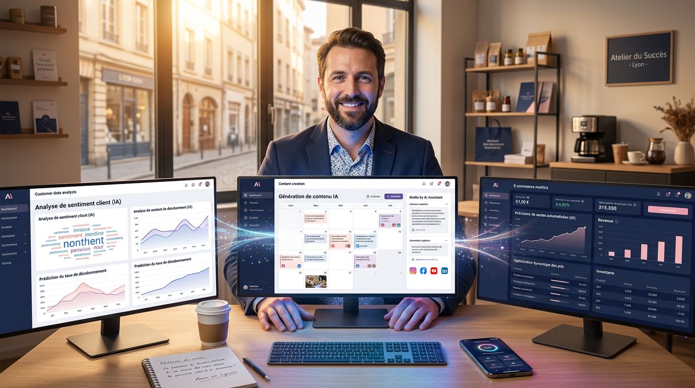Convergence entre outils IA créatifs et plateformes IA opérationnelles — représentation de l'avantage compétitif structurel