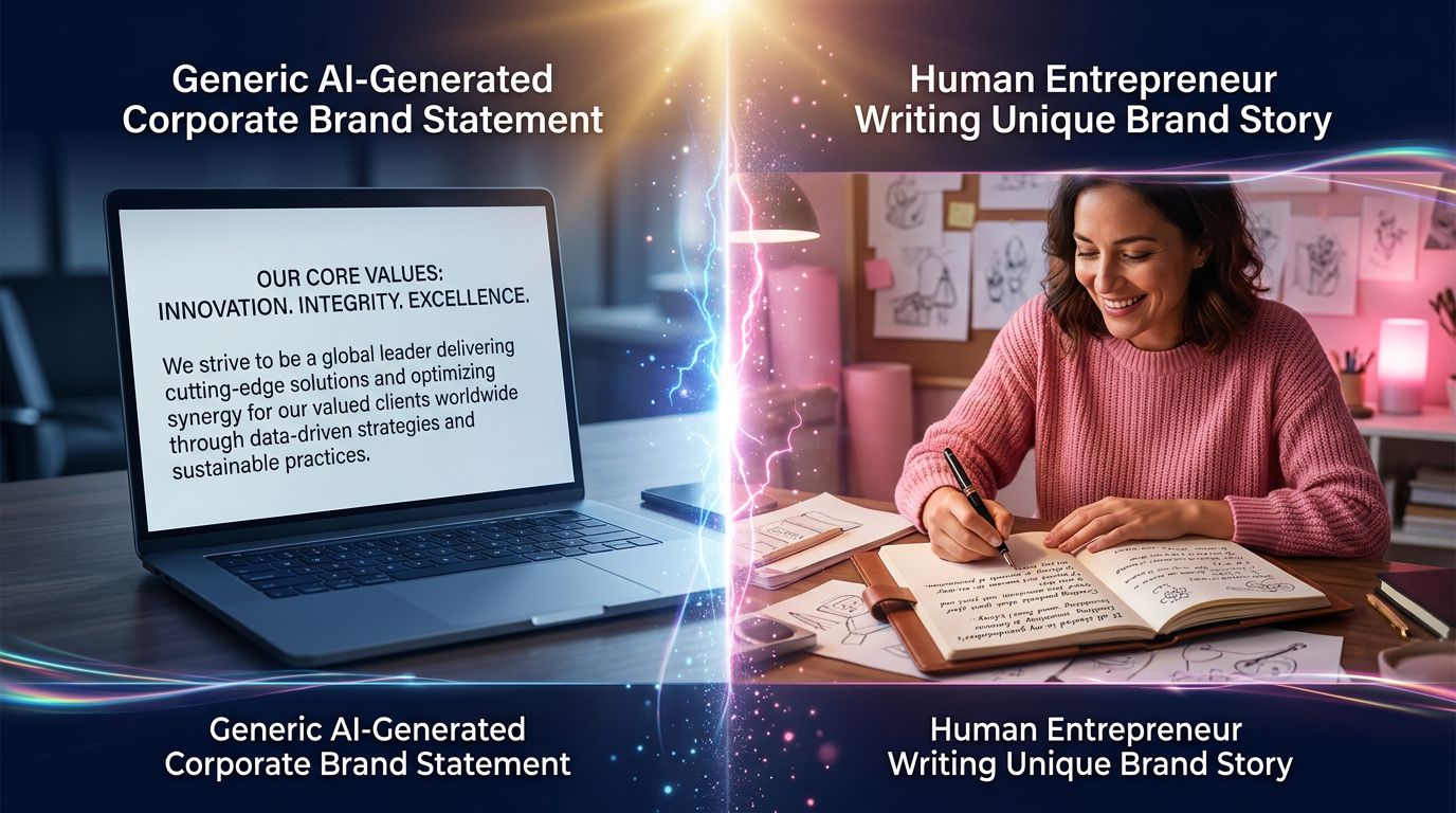 Comparaison entre un positionnement de marque généré par IA et une identité de marque authentique définie par un entrepreneur