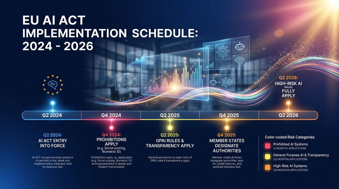 Calendrier de mise en application de l'AI Act européen de 2024 à 2026