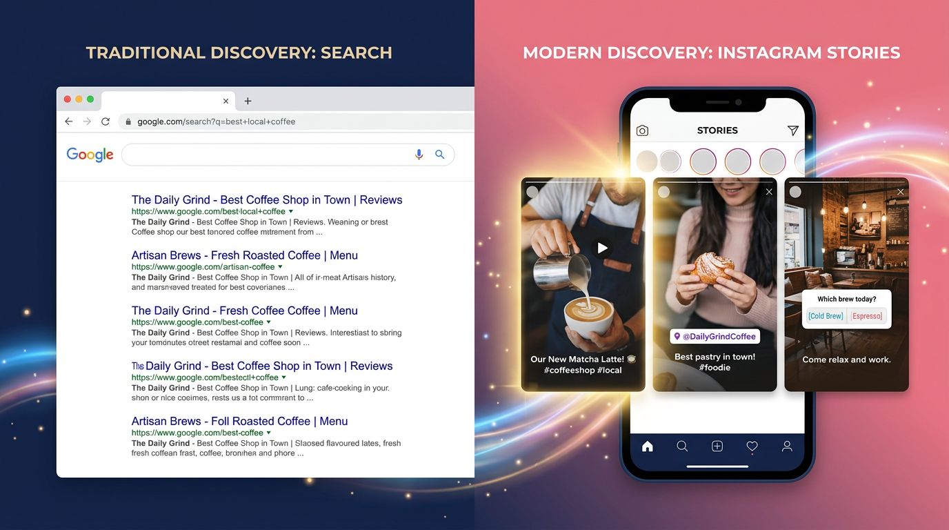 Comparaison entre une recherche Google classique et une recherche visuelle sur Instagram Stories