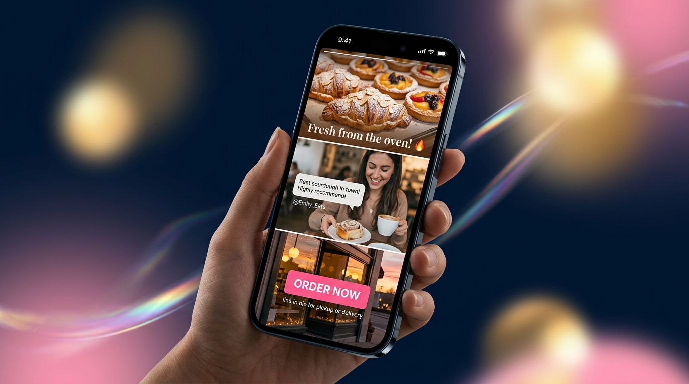 Séquence de trois Stories Instagram d'une boulangerie artisanale montrant la progression vers la conversion