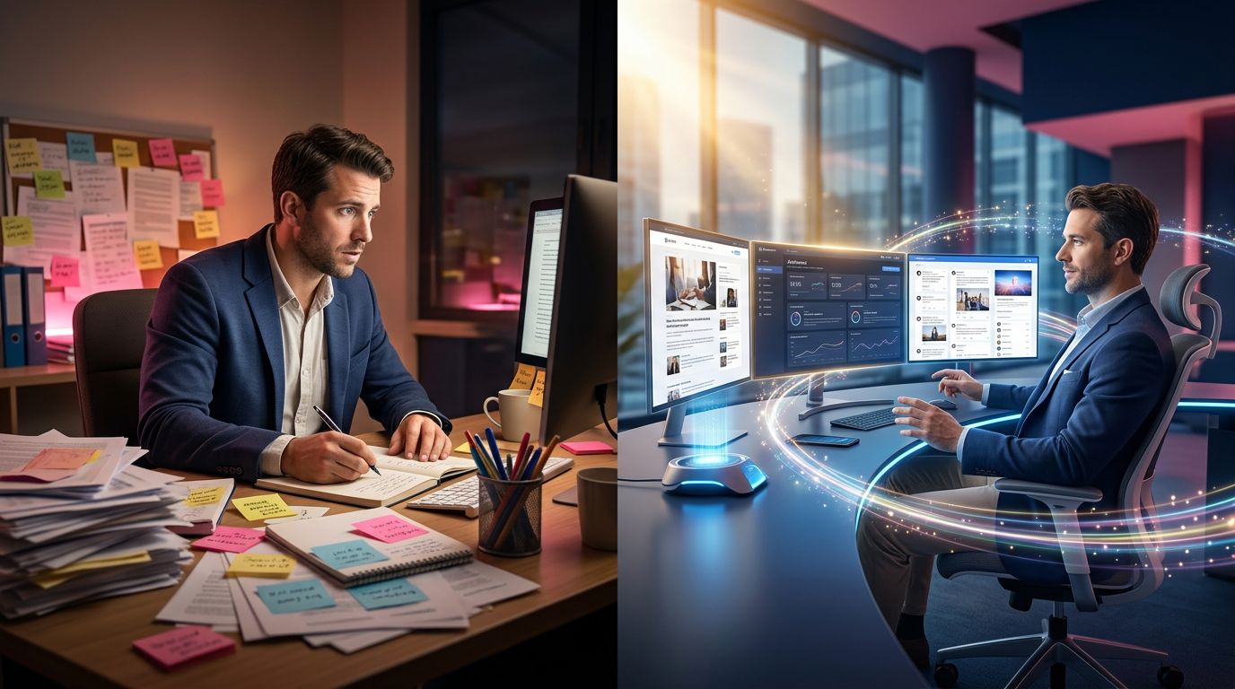 Comparaison entre production manuelle de contenu et automatisation IA pour plusieurs sites e-commerce