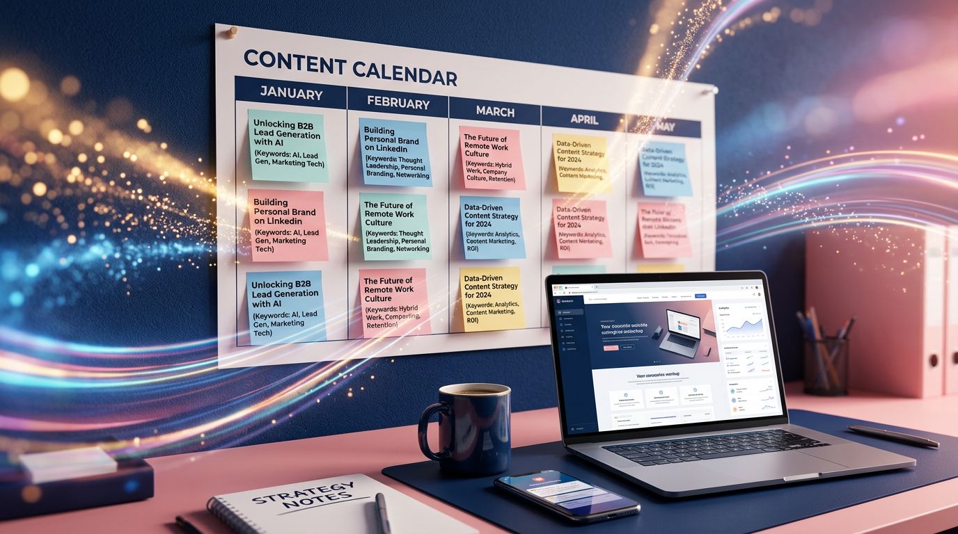 Calendrier éditorial LinkedIn avec planification mensuelle d'articles de fond pour une stratégie de contenu régulière