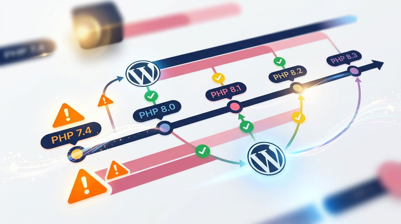 Chronologie des versions PHP avec indicateurs de compatibilité WordPress et dates de fin de support