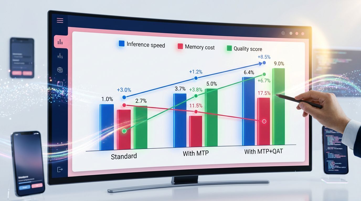 Graphique comparatif des performances entre modèle standard, avec MTP et avec MTP et QAT