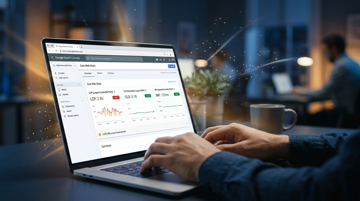 Google Search Console dashboard displaying Core Web Vitals metrics for an e-commerce shop