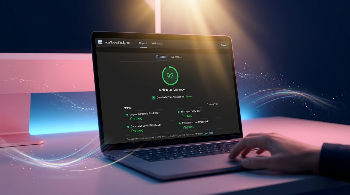 Résultats d'audit PageSpeed Insights affichant un excellent score de performance mobile