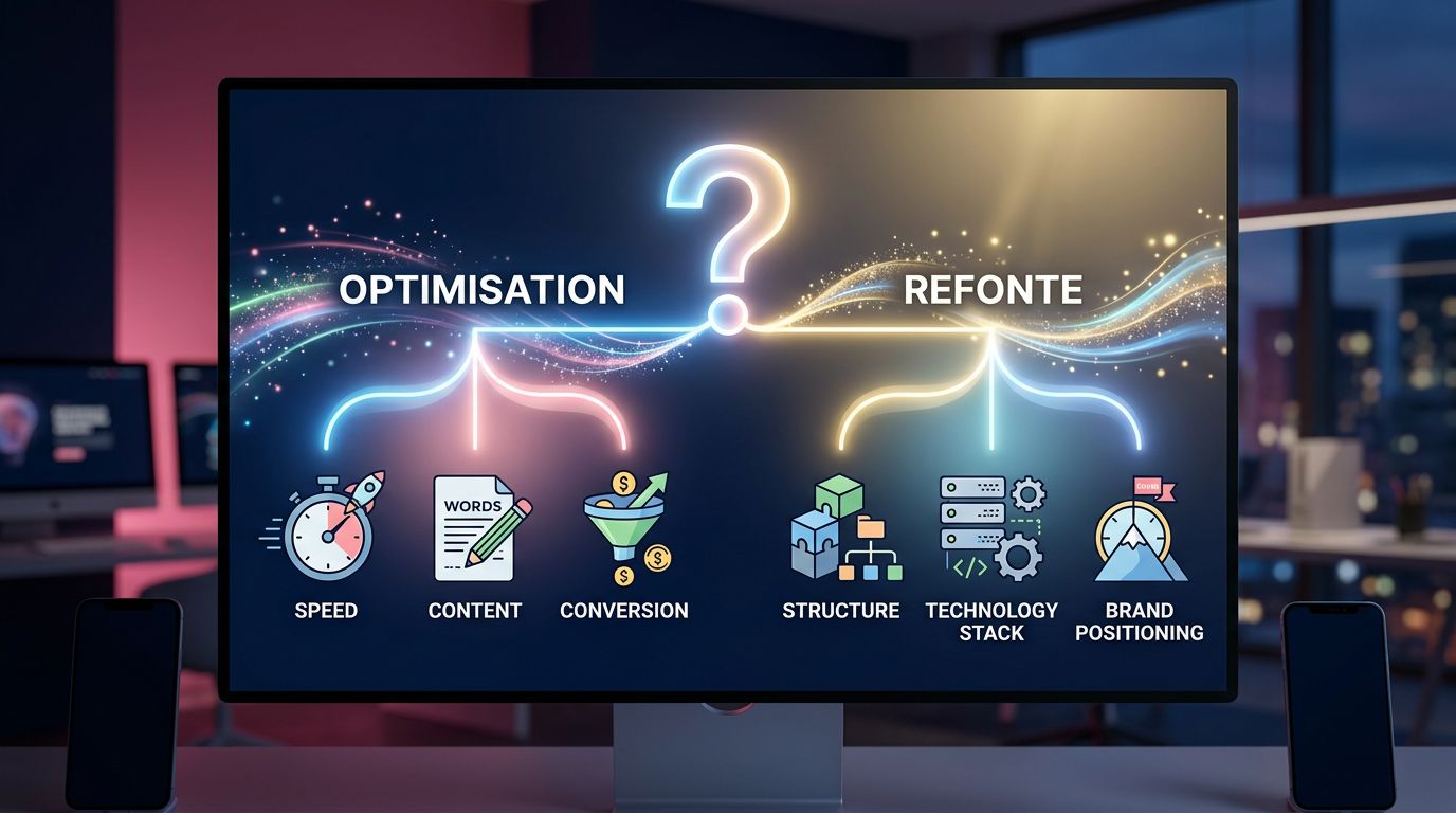 Schéma de décision pour choisir entre optimisation de site existant et refonte complète