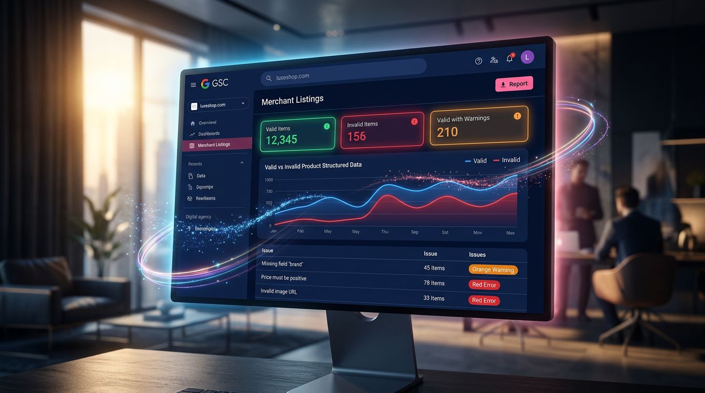 Interface Google Search Console montrant le rapport Fiches Produits avec les erreurs de données structurées