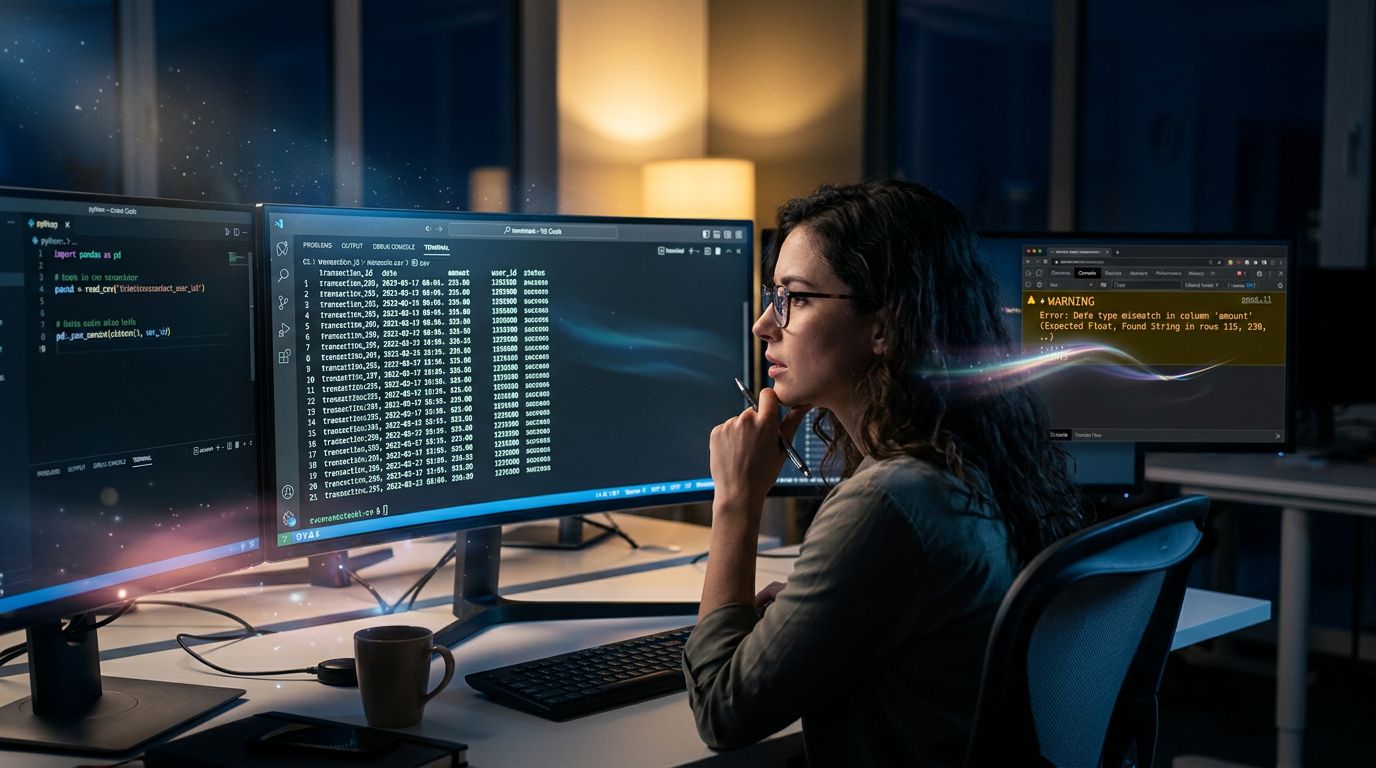 Un développeur analyse des données scrappées en apparence propres mais contenant des erreurs silencieuses