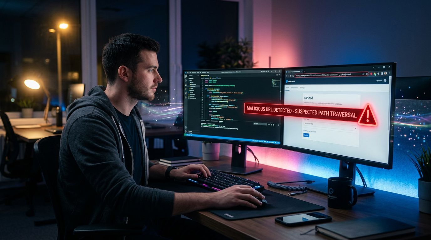 Développeur analysant une faille de sécurité IDOR sur un site e-commerce avec du code backend visible
