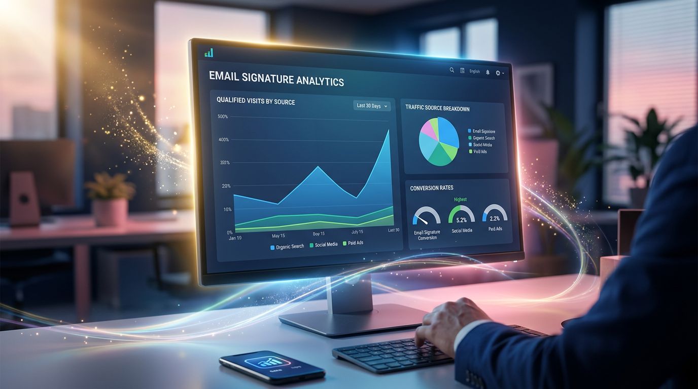 Exemple de signature e-mail minimaliste et professionnelle affichée sur un écran d'ordinateur