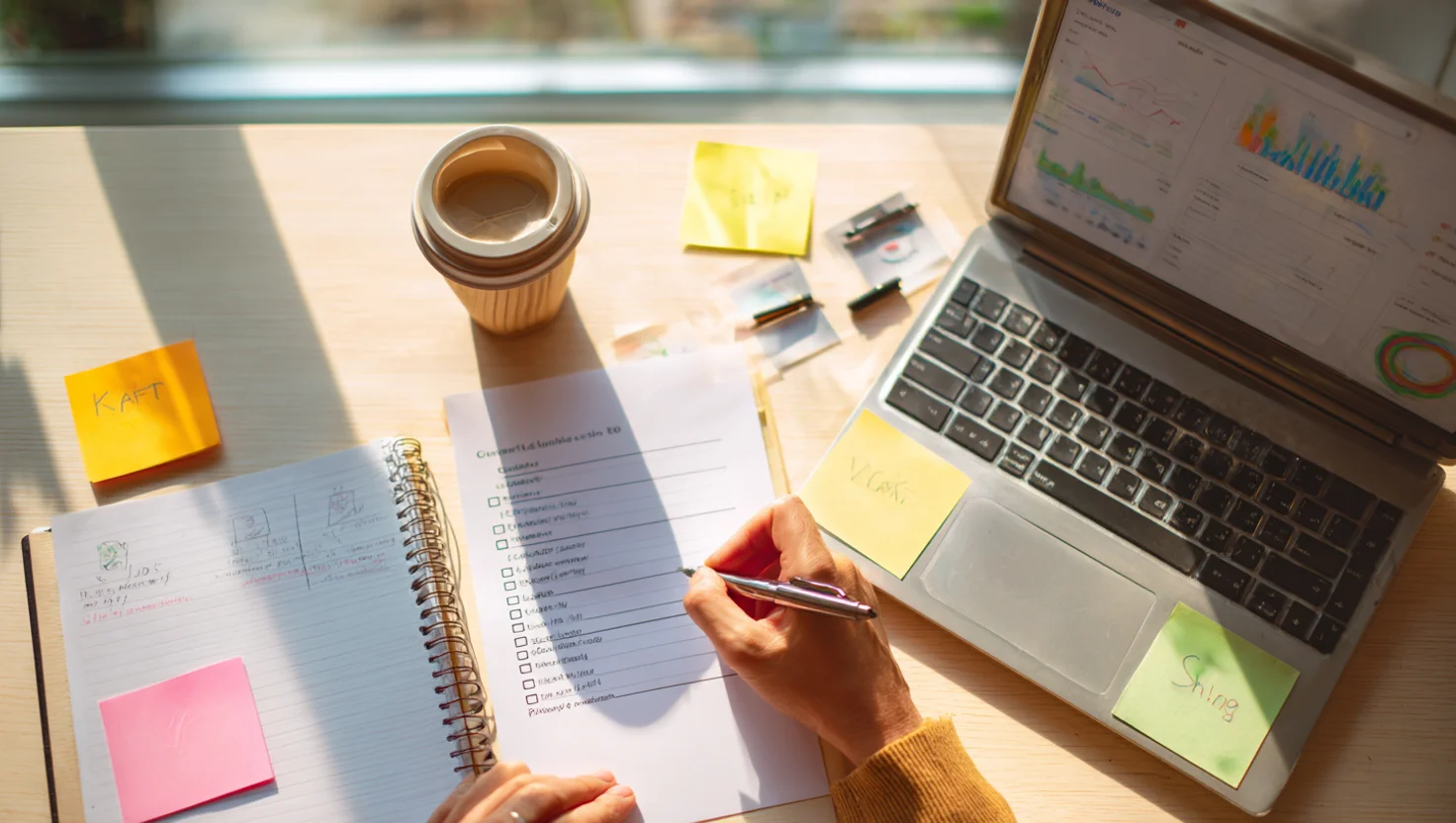 Small business owner validating website optimization checklist with Google Analytics
