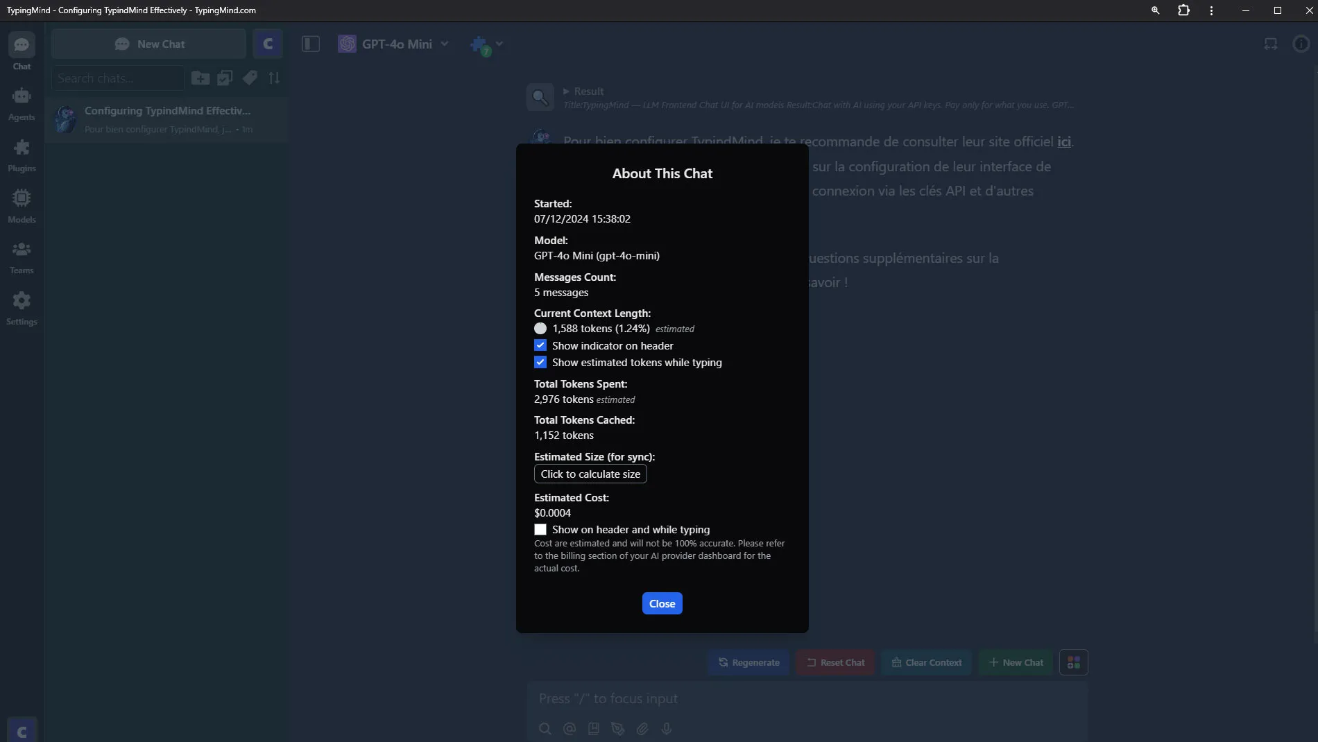Récapitulatif des coûts en tokens