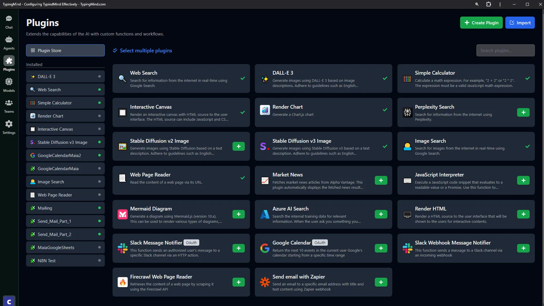 Typing Mind propose plusieurs plugins