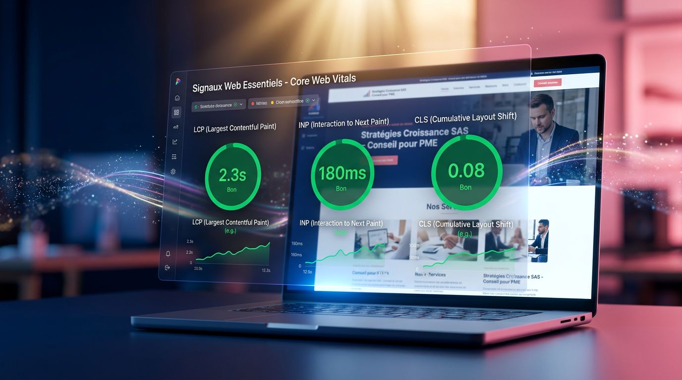Tableau de bord des Core Web Vitals montrant les indicateurs de performance d'un site web de PME